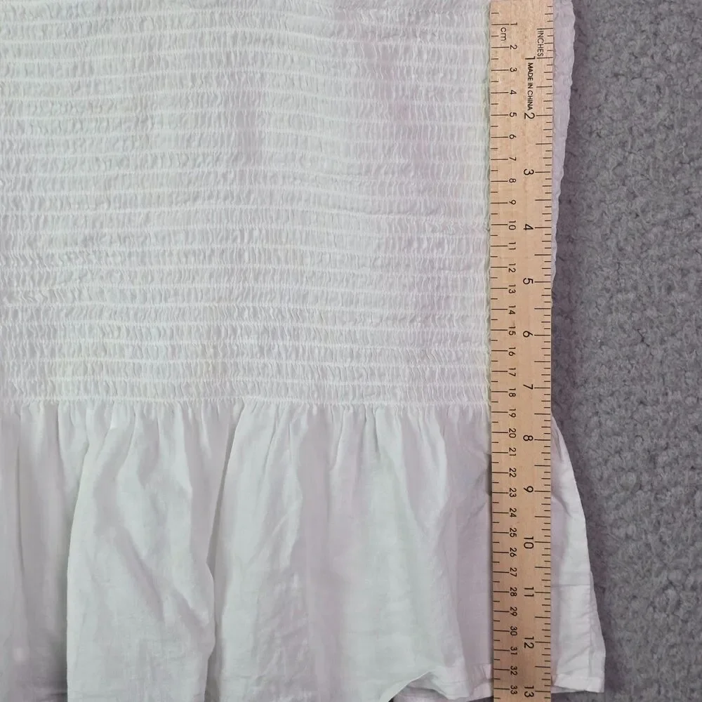 J Crew Smocked Tie Shoulder Cami White L Bow Strap Cotton Tank Coastal